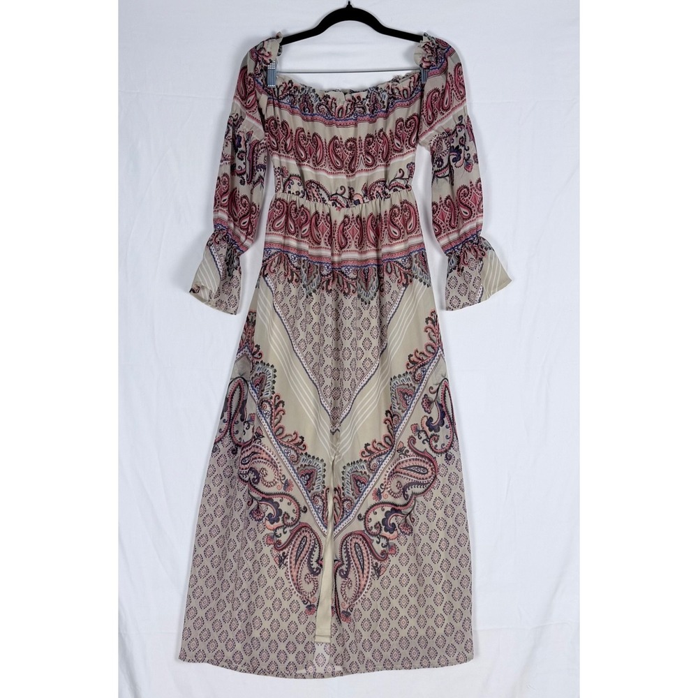 Love Reign Boho Dress Off Shoulder Long Puff Sleeve XS Paisley Hippie Festival - Picture 5 of 10